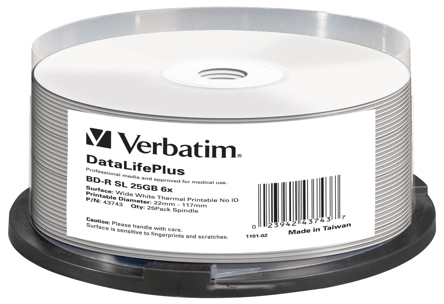 VERBATIM DATALIFEPLUS - 25 X BD-R - 25 GO 6X - SURFACE IMPRIMABLE THERMIQUE LARGE - SPINDLE