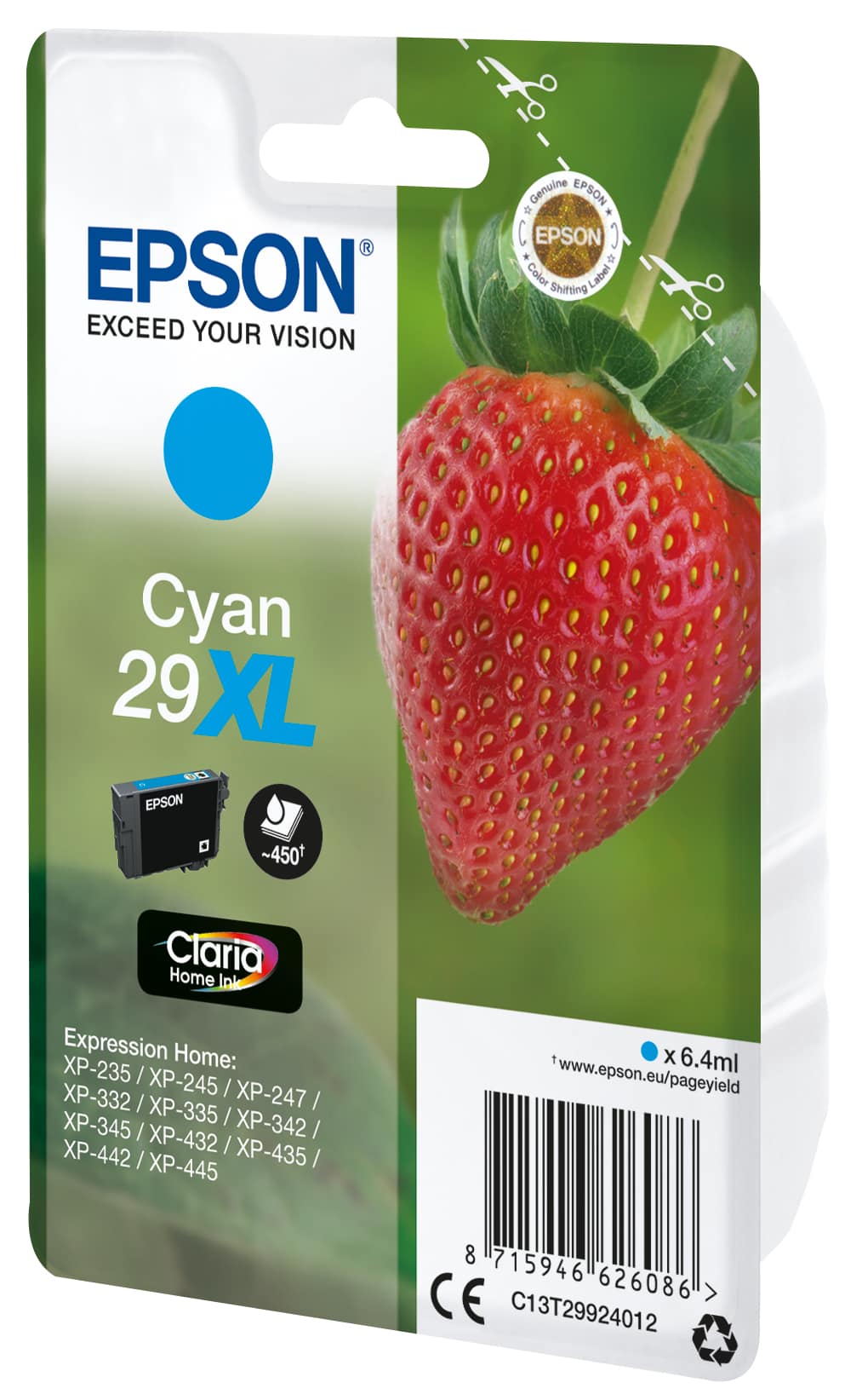 EPSON 29XL - 6.4 ML - XL - CYAN - ORIGINAL - BLISTER - CARTOUCHE D'ENCRE - POUR EXPRESSION HOME XP-245, 247, 255, 257, 332, 342, 345, 352, 355, 435, 442, 445, 452, 455