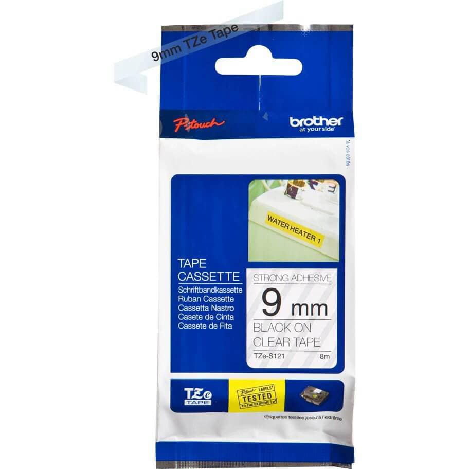 BROTHER TZE-S121 - AUTOCOLLANT EXTRA FORT - NOIR SUR TRANSPARENT - ROULEAU (0,9 CM X 8 M) 1 CASSETTE(S) RUBAN LAMINÉ - POUR BROTHER PT-H110, P-TOUCH PT-E550, P-TOUCH CUBE PLUS PT-P710, P-TOUCH CUBE PRO PT-P910