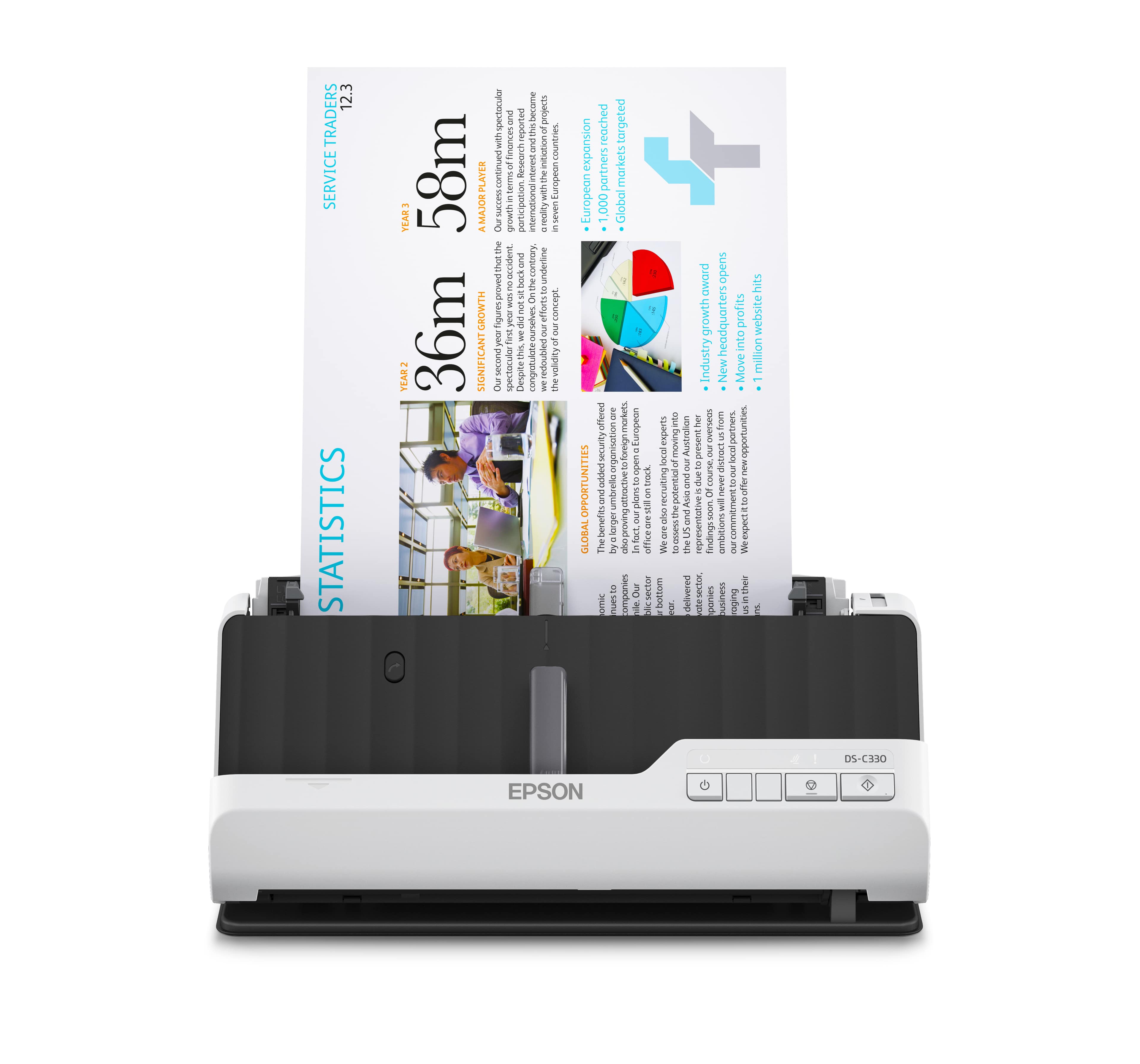 EPSON DS-C330 - SCANNER À FEUILLES - RECTO-VERSO - A4/LEGAL - 600 DPI X 600 DPI - CHARGEUR AUTOMATIQUE DE DOCUMENTS (20 PAGES) - JUSQU'À 3500 PAGES PAR JOUR - USB 2.0