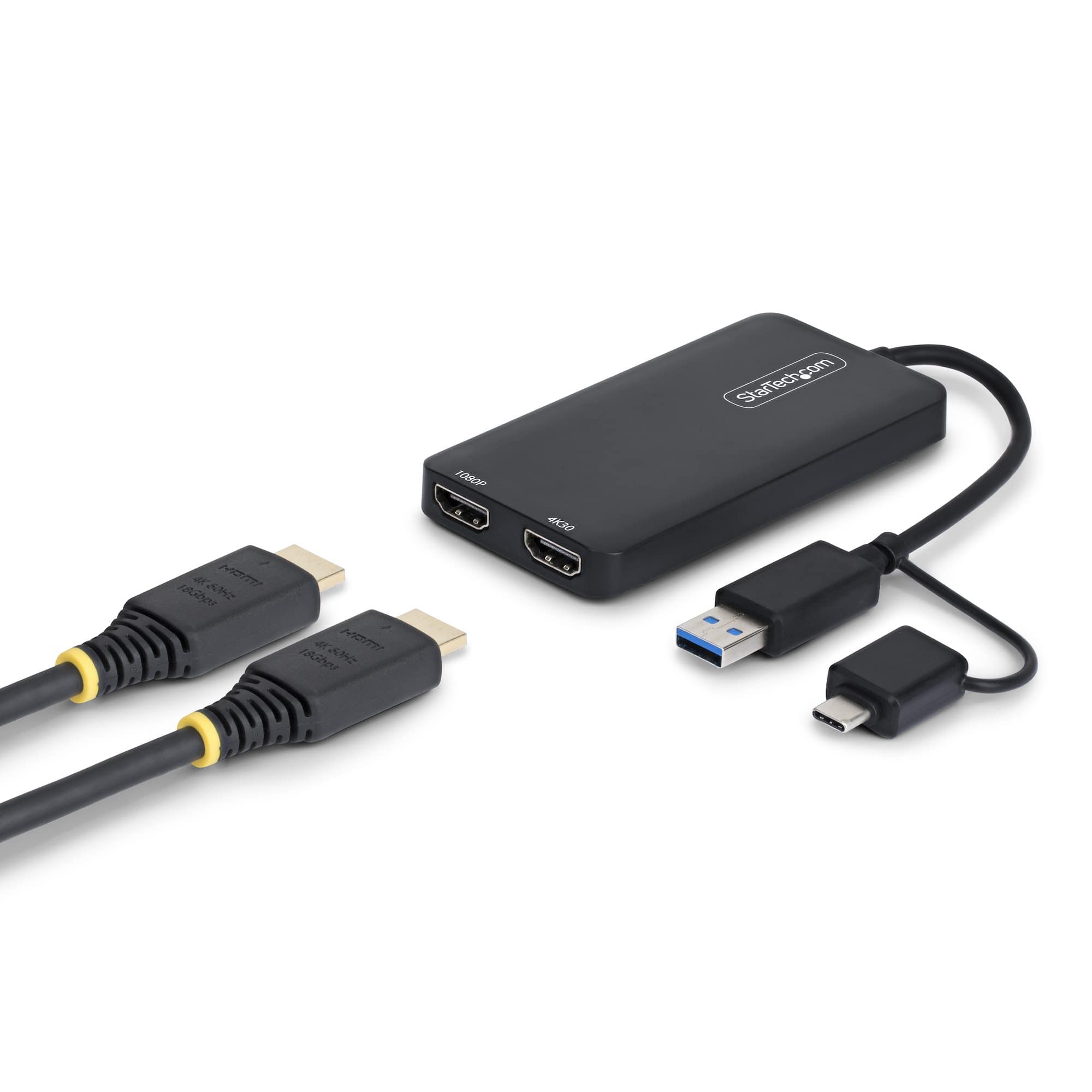 STARTECH - ADAPTATEUR VIDÉO - USB TYPE A, USB-C MÂLE POUR HDMI FEMELLE - 18.3 M - NOIR - SUPPORT 1080P, SUPPORT POUR 4K30HZ
