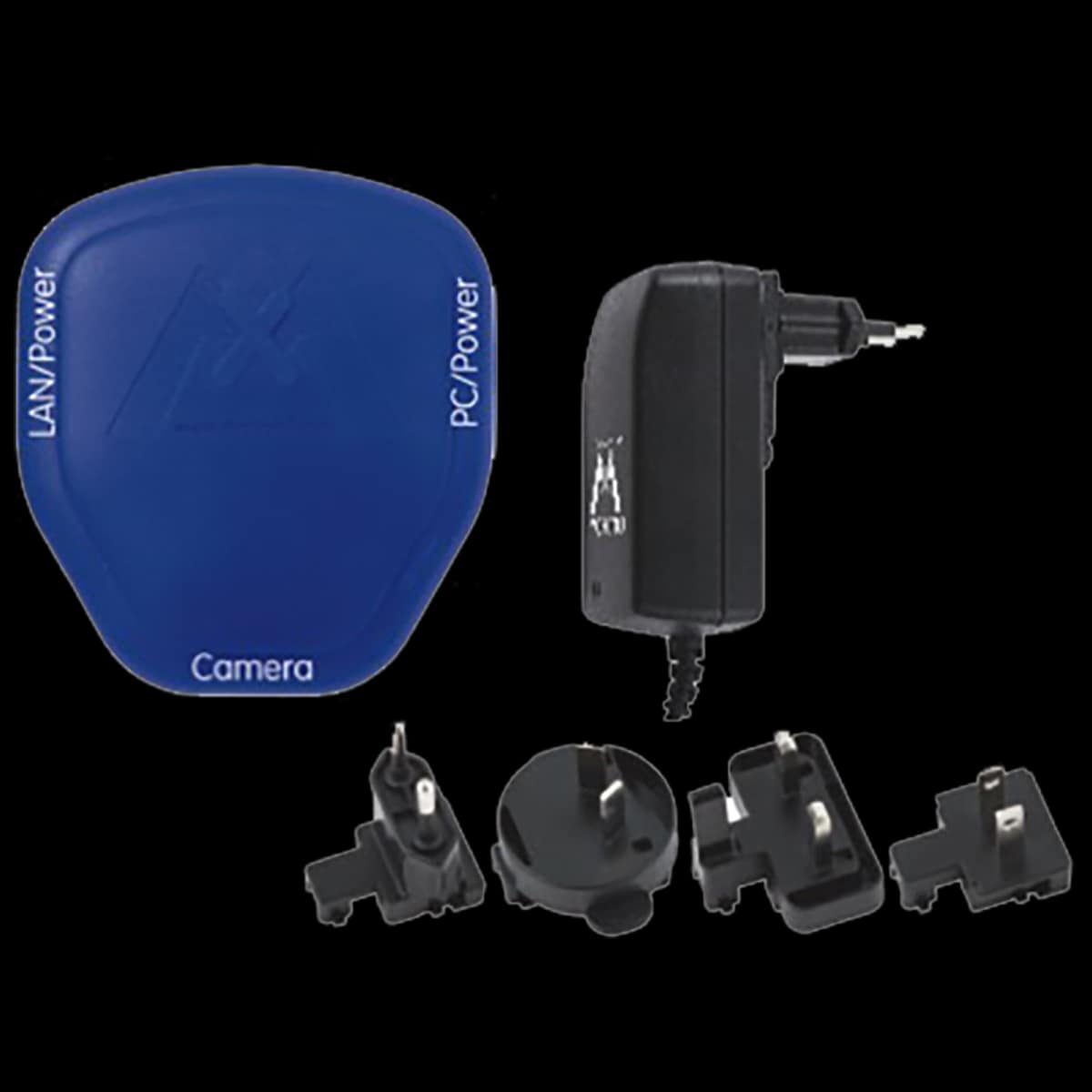 POE INJECTOR MX-NPA-POE INCL. CROSSOVER FUNCTION FOR DIRECT CONNECTION TO PC AND CAMERA ¥ POE-COMPATIBLE POWER SUPPLY (IEEE 802.3AF) ¥ WITH 4 INTERCHANGEABLE POWER PLUGS FOR EUROPE, UK, USA, AND AUSTRALIA ¥ SET INCLUDES BLUE ADAPTER WITH 3 RJ45 SOCKETS AND MULTI-RANGE POWER SUPPLY WITH RJ45 PLUG